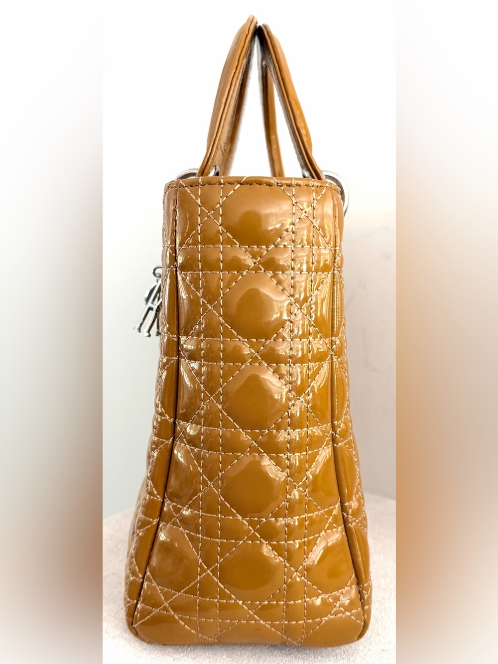 CHRISTIAN DIOR Lady Dior Mustard Gold Patent Cannage Bag + Strap - Picture 11 of 15